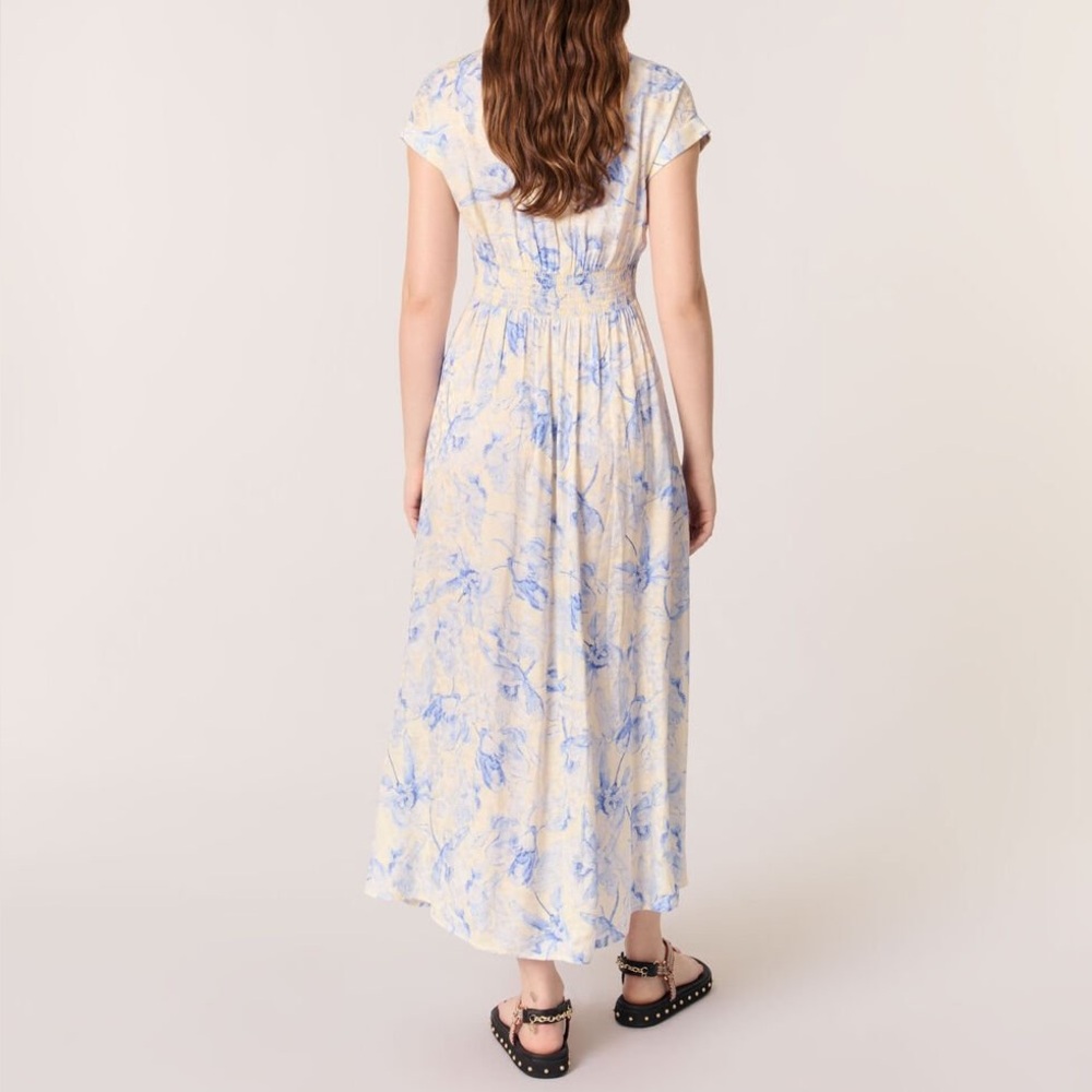 Maje Blue and Cream Satin Floral Patterned maxi dress😍size 36 - Picture 7 of 12
